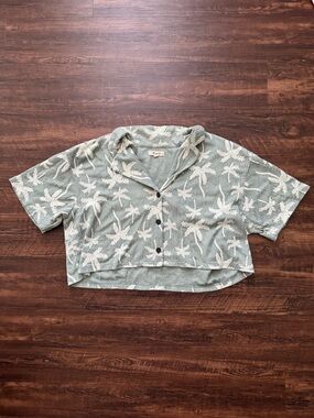 Madewell Simply Sage Jacquard Button Front Crop